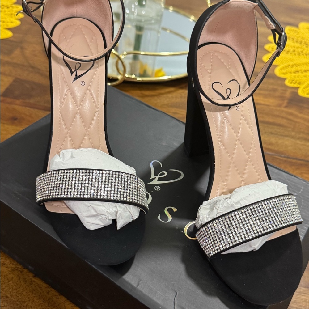 Elegant Black Rhinestone Heels